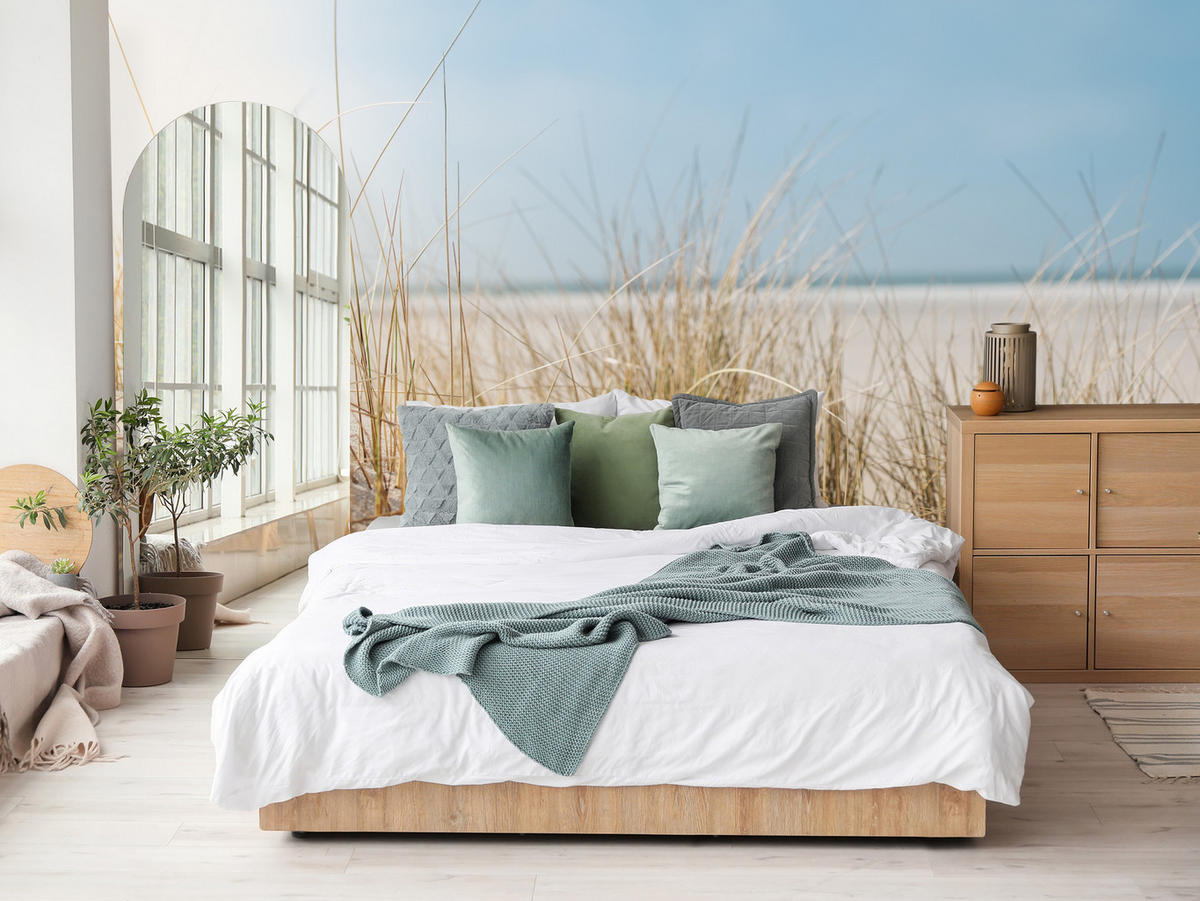 FOTOTAPETA Pre Spálňu Duny Piesočná Pláž Tráva Výhľad Na More 300 x 210 cm - modrá/žltá, papier (300/210cm) - Muralo