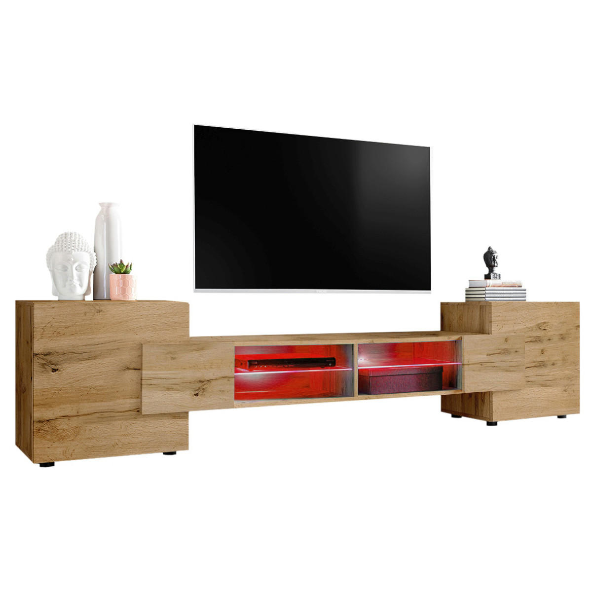 LOWBOARD MERANO Eiche Wotan, LED Beleuchtung Mehrfarbige - Eiche Wotan, Glas/Holzwerkstoff (230/52.5/35cm) - Komodee