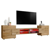 LOWBOARD MERANO Eiche Wotan, LED Beleuchtung Mehrfarbige - Eiche Wotan, Glas/Holzwerkstoff (230/52.5/35cm) - Komodee