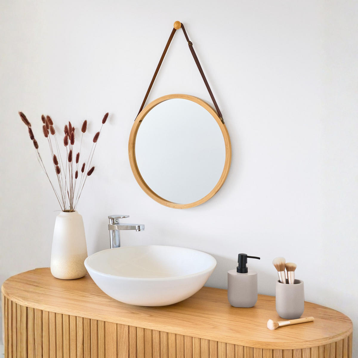 WANDSPIEGEL aus Bambus 38/38/1,5 cm - Beige, Naturmaterialen (38/1.5/38cm) - ZELLER