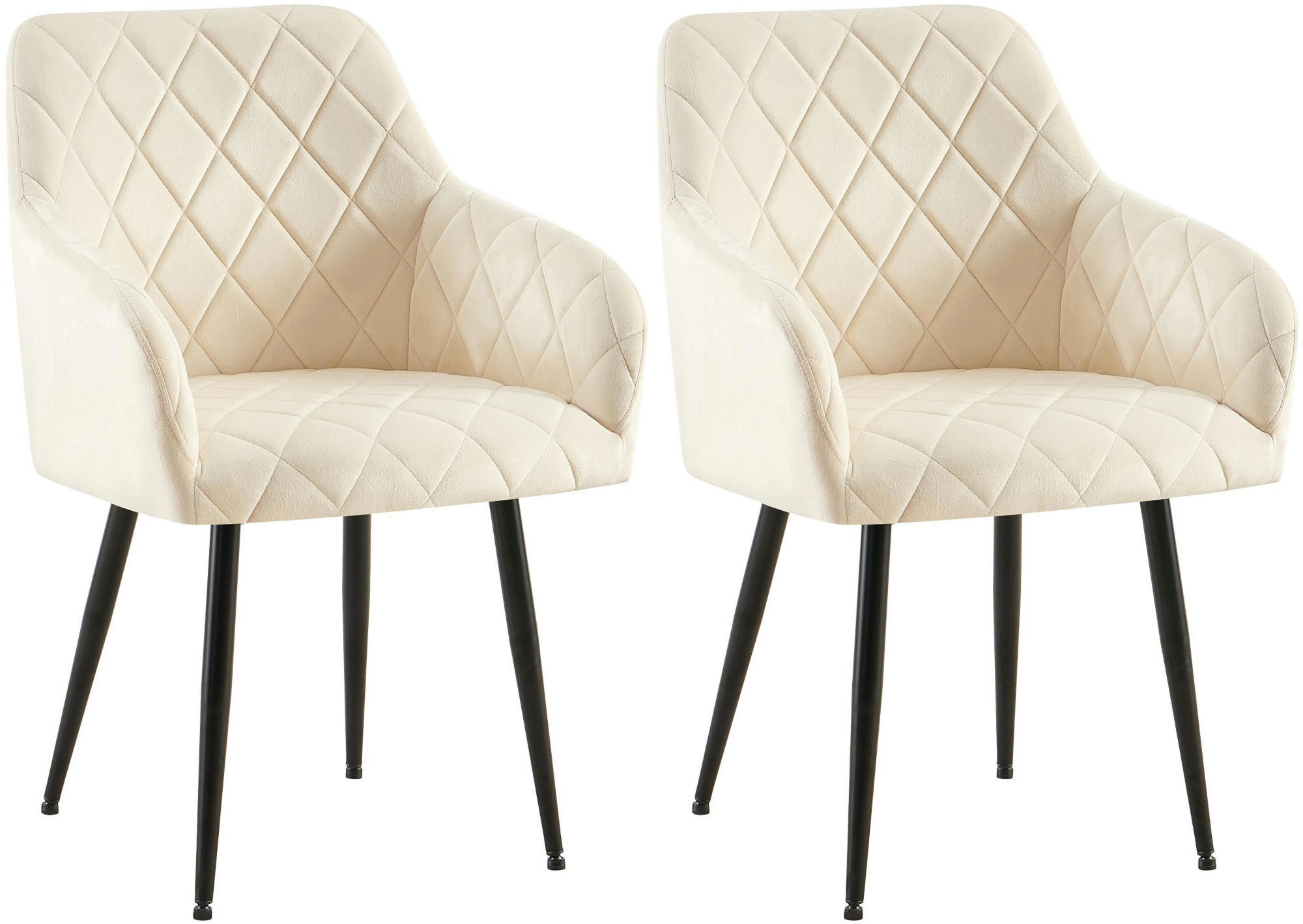 ARMLEHNENSTUHL 2er Set Samt Creme - Creme/Schwarz, Textil (53/83/61cm) - CLP