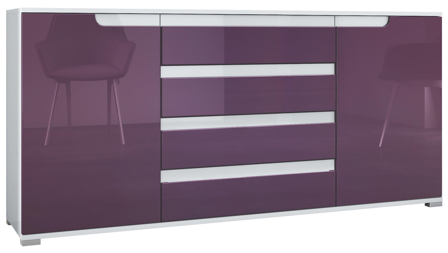 SIDEBOARD Sylt Brombeer Hochglanz / Weiß Hochglanz - Brombeere, Holzwerkstoff (166.5/75.5/35cm) - Vladon