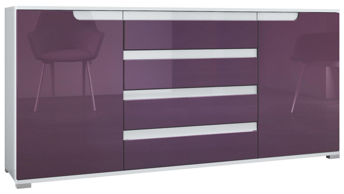 SIDEBOARD Sylt Brombeer Hochglanz / Weiß Hochglanz - Brombeere, Holzwerkstoff (166.5/75.5/35cm) - Vladon