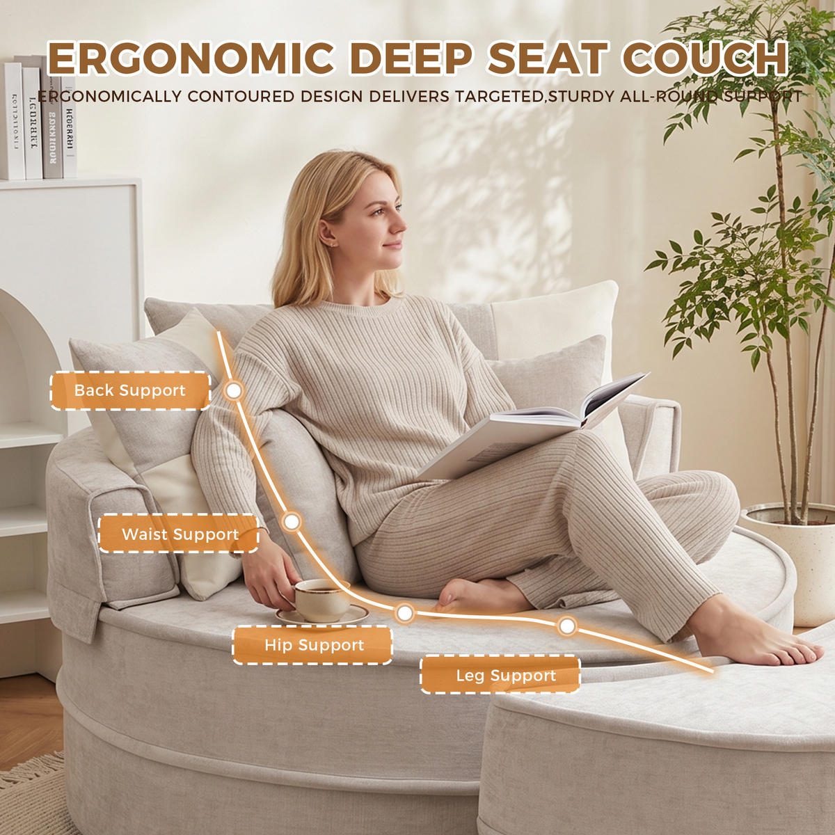 XXL-SESSEL DE-35026 mit Hocker und 5 Kissen Grau - Grau, Textil (121/66/163cm) - ComfortXL