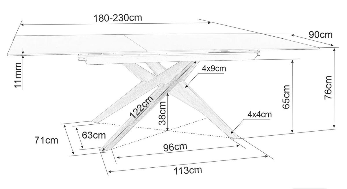 ESSTISCH Loreto Rostfarben / Eiche Natur 180-230 / 90 / 76cm - Schwarz/Braun, Holz/Keramik (90/230/76cm) - Feldmann-Wohnen