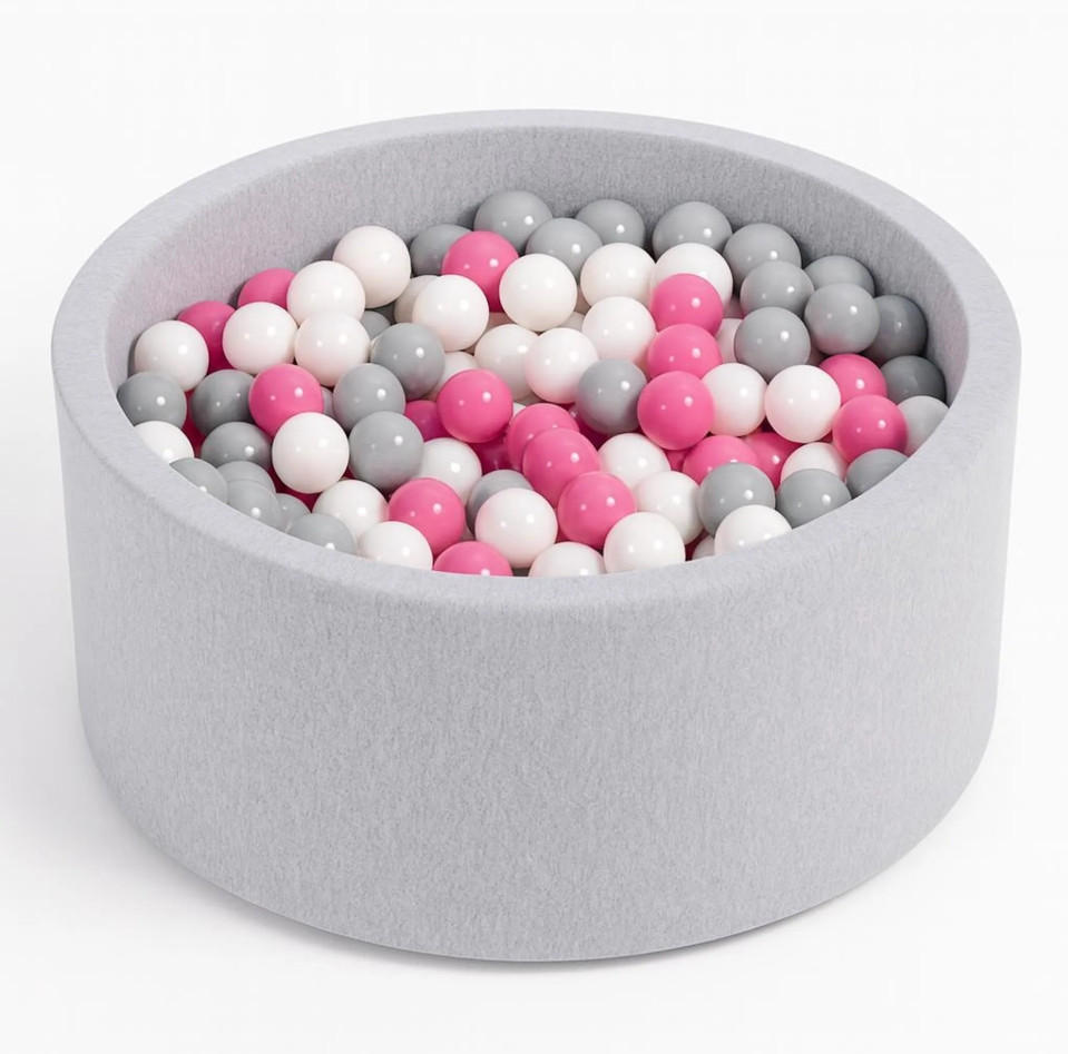 BÄLLEBAD Farbmix 90 cm Durchmesser inkl. 200 Bälle - Pink/Grau, Textil (90/30/30cm) - AngeLove