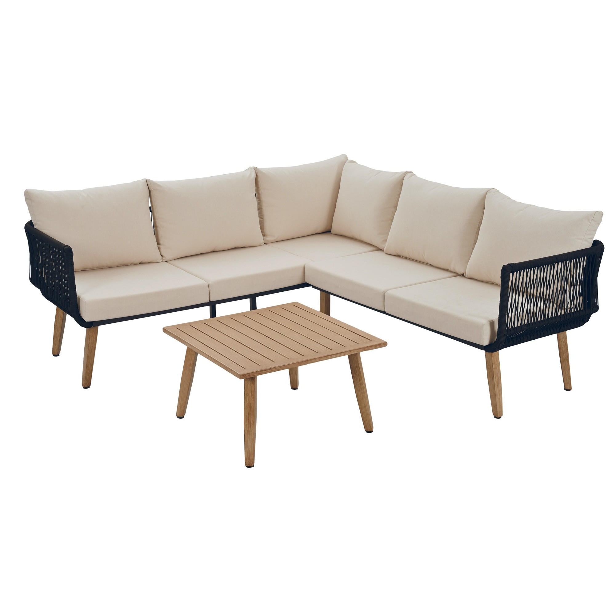 GARTENSET 187x183x66cm beige aus Stahl und Olefin, wasserdicht - Beige, Metall - Modfu
