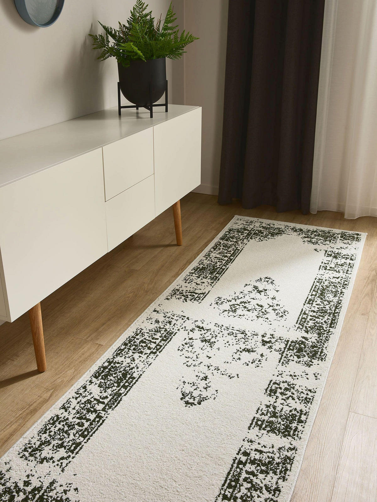 VINTAGE-LÄUFER Sia 80/240 cm - Creme/Grün, Kunststoff (80/240cm) - benuta