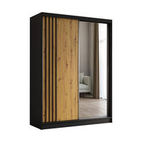 SCHWEBETÜRENSCHRANK Neli 160 cm mit Lamellen und Spiegel 2-türig, schwarz, Artisan, Lamelle schwarz - Schwarz/Eiche Artisan, Kunststoff (160/216/61cm) - Margaret Hadas24
