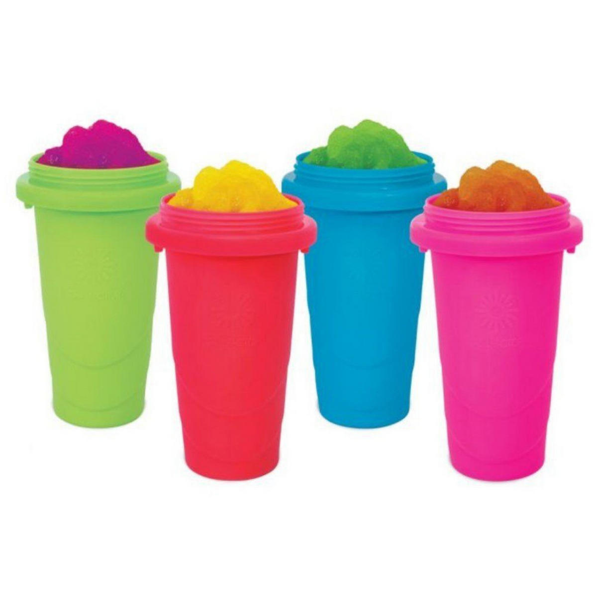 SLUSHY Eisbecher 4er Set Bunt, 240 ml, Deckel, Löffel-Strohhalm, Trinkbecher, Dessertbecher, Kinderbecher, Sommerparty, Slush Eis, Kunststoffbecher - Multicolor, Kunststoff (0.96L) - JUNG