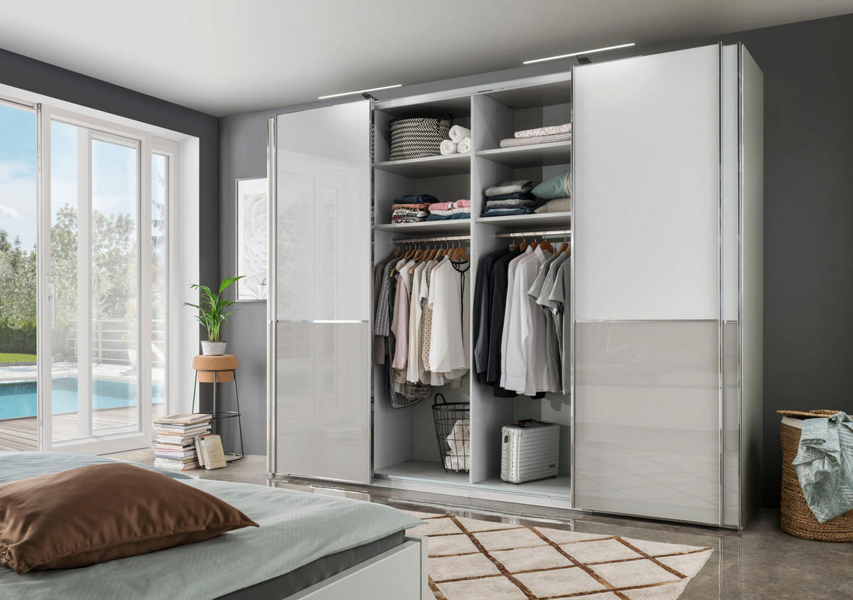 SCHLAFZIMMER Sentara in Weiß mit Glasfronten in Weiß und Kieselgrau 4-teilig mit Schwebetürenschrank - Weiß, Holzwerkstoff (80/200/120cm)
