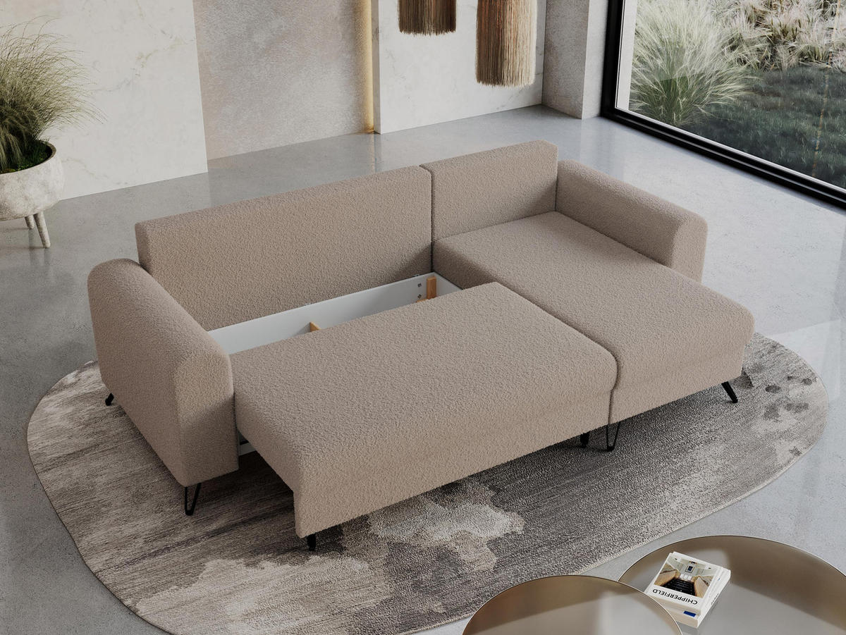 ECKSOFA Hugo Boucle Hellbraun - Hellbraun/Schwarz, Textil/Metall (242/140cm) - MKS