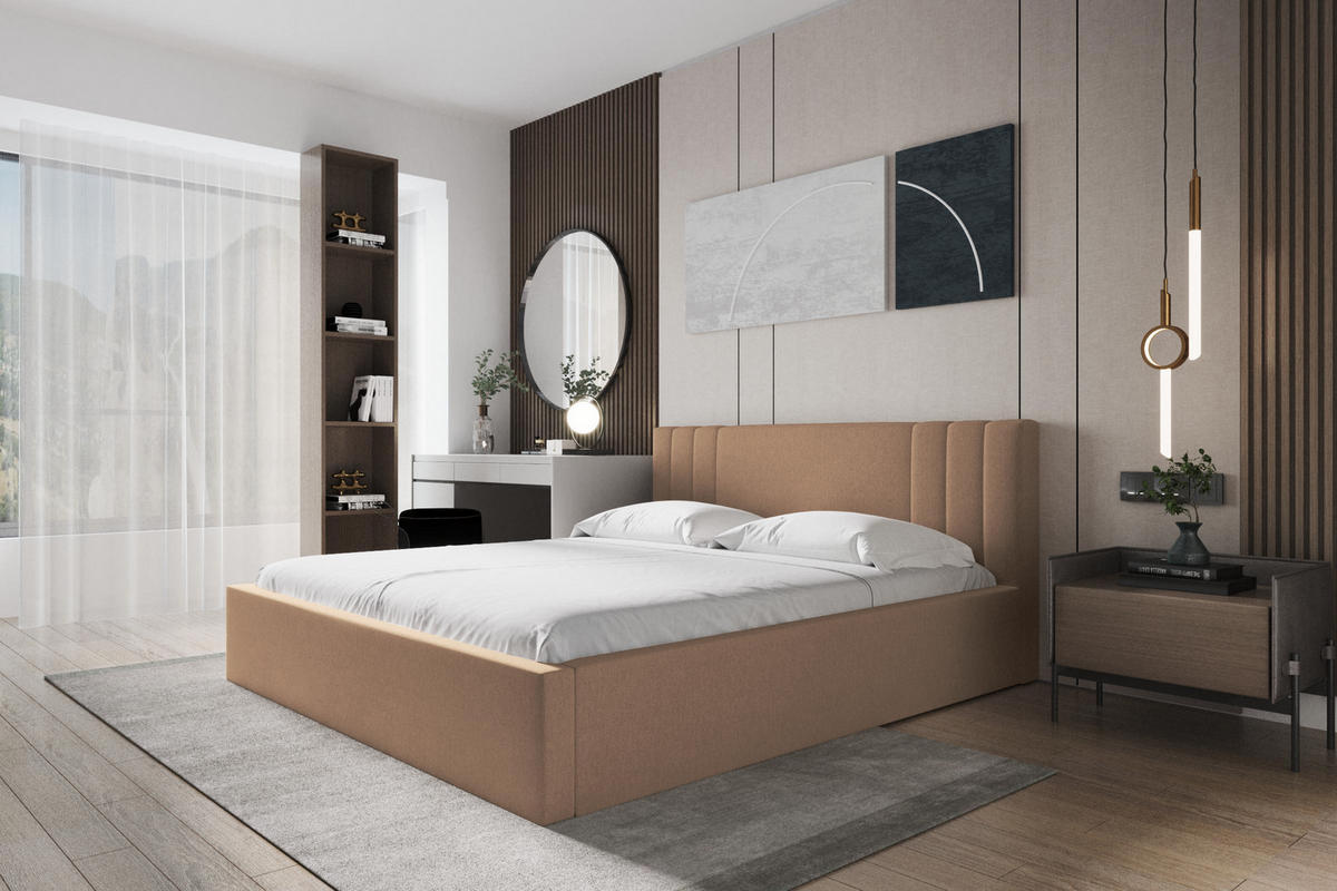 POLSTERBETT Flino 160/200 cm in Beige – mit Bettkasten und viel Komfort - Beige/Schwarz, Holz/Holzwerkstoff (160/200cm) - AX Living