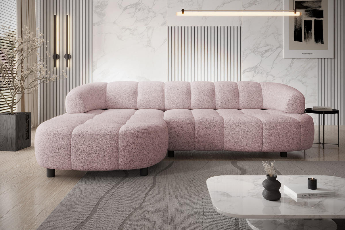 ECKSOFA WESPER S - Eckcouch Mit Elektrischer Sitzverstellung, L-förmig, Freistehend, Relaxfunktion, 183x284x79cm Linke, Puderrosa - Hellrosa, Holz/Textil (113/284cm) - DomoHome
