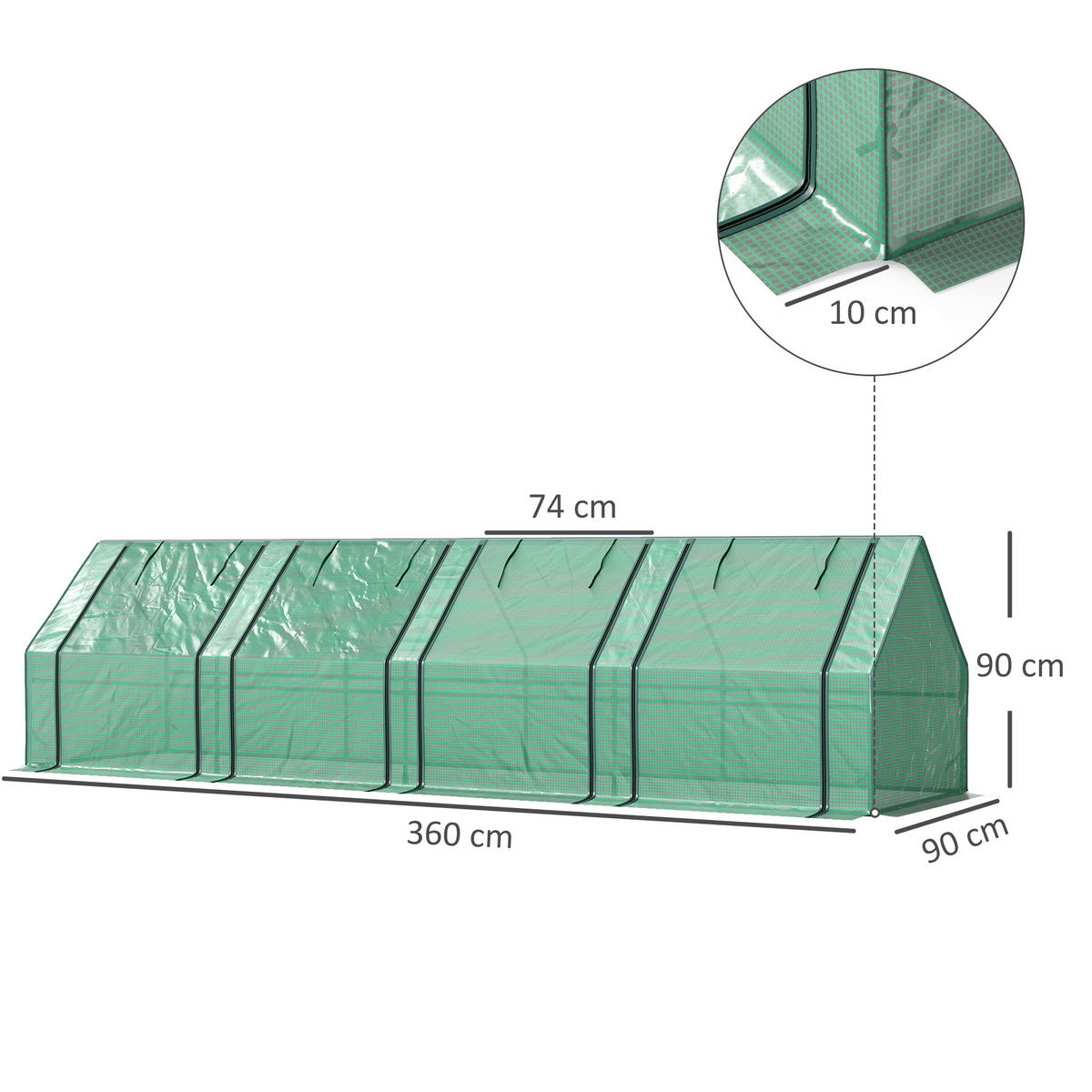 GEWÄCHSHAUS DE-12052 mit 4 Fenstern Grün - Grün, Kunststoff (90/90/360cm) - ComfortXL