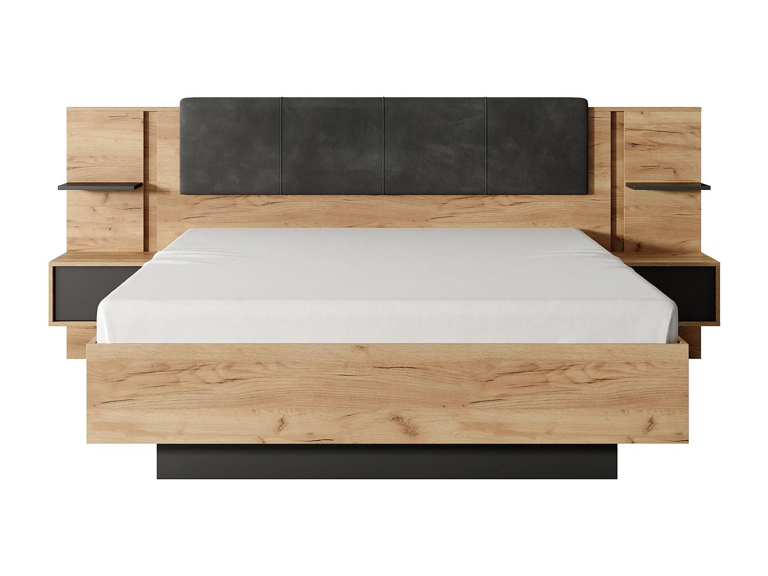 BETTRAHMEN - 2 Personen - stoff - anthrazitgrau, naturfarben hell Elynia - Anthrazit/Naturfarben, Holz/Holzwerkstoff (160/200cm) - Vente-Unique