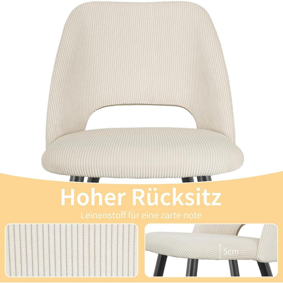 ESSZIMMERSTÜHLE 2er Set Kordsamt Beige mit Metallbeinen - Beige, Textil (48/80/45cm)