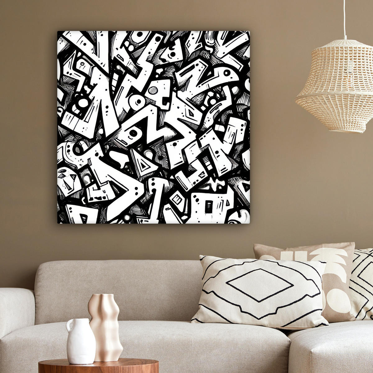 LEINWANDBILD Formen - Buchstaben - Graffiti - Schwarz Deko Groß 90x90 cm - Schwarz, Textil (90/90cm) - MuchoWow