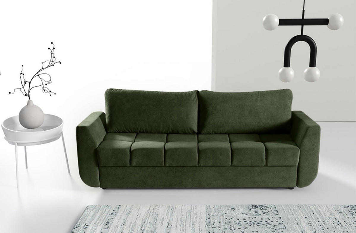 SOFA Delta Grün, mit Schlaffunktion - Grün, Holzwerkstoff (245/93/118cm) - Bettso