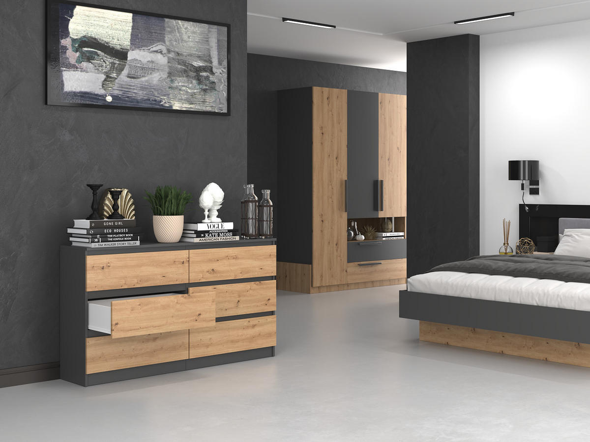 KOMMODE MALWA M6 140 - ANTHRAZIT / EICHE ARTISAN - Anthrazit/Eiche Artisan, Holzwerkstoff (138/75/40cm) - CDF
