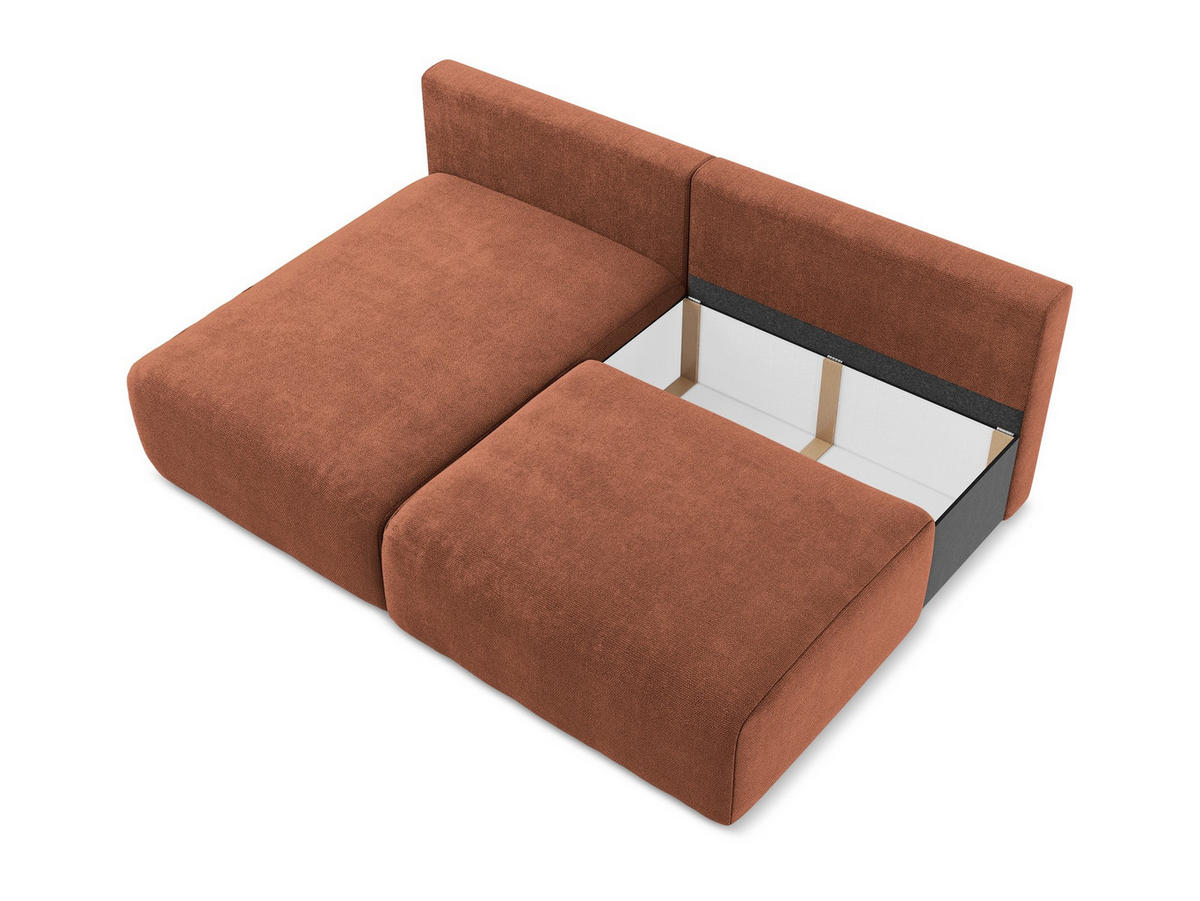 ECKSOFA mit Schlaffunktion links Chenille Stoff Orange - Terra cotta/Schwarz, Kunststoff/Textil (149/210cm) - Makamii