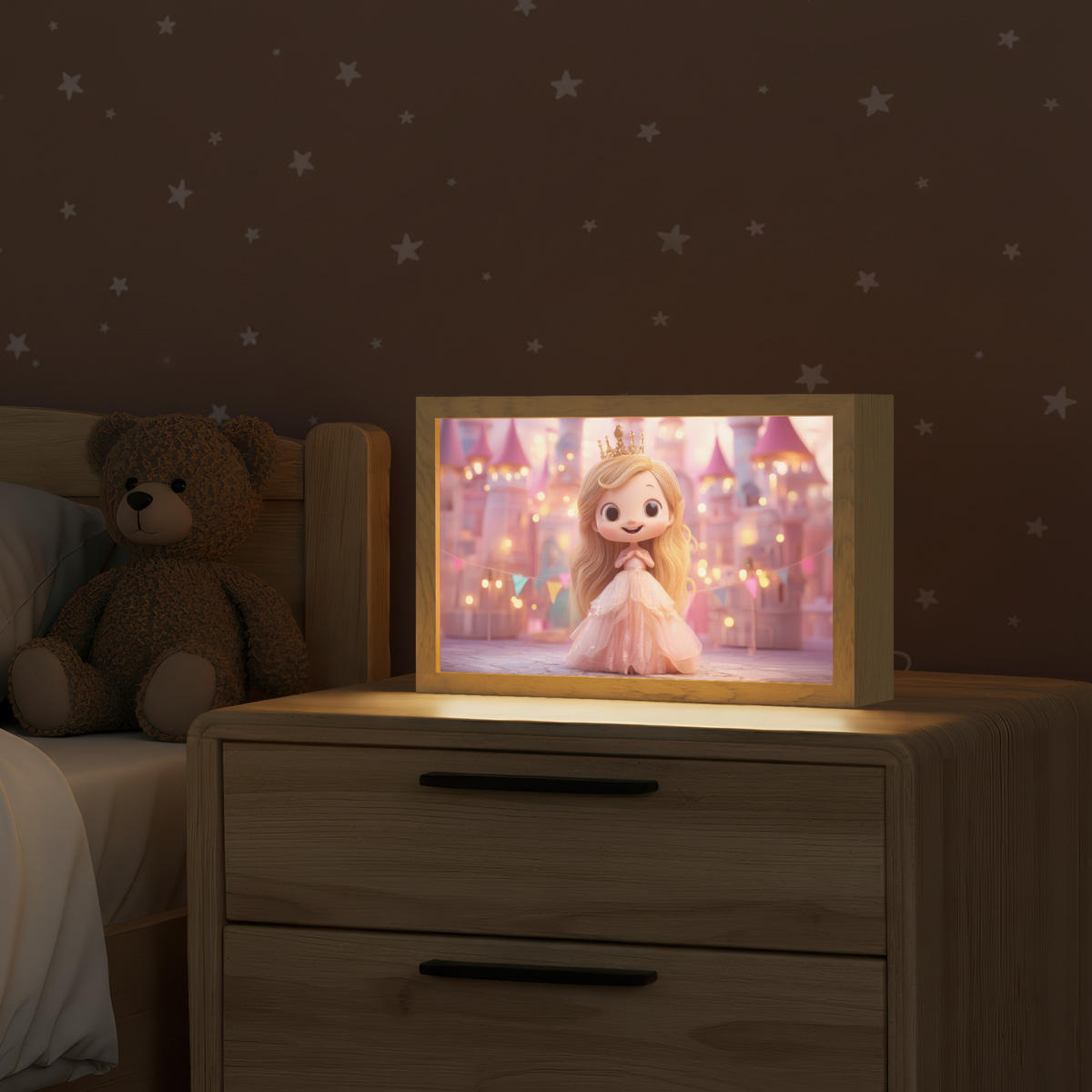NACHTTISCHLAMPE Prinzessin - Rosa - Schloss 30x20 cm - Rosa, Holzwerkstoff (8/30/20cm)