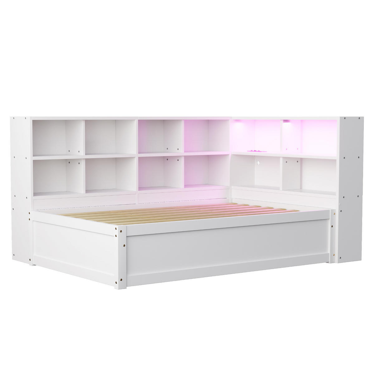 BETT mit hydraulischem Bett und Staufächern Weiß 90/200 cm - Weiß, Holz (90/200cm) - OKWISH