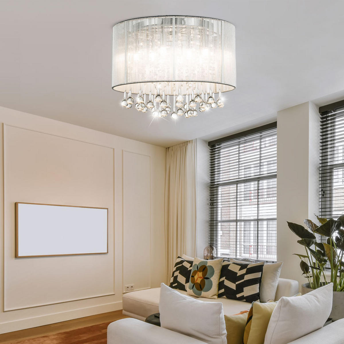 LED DECKENLEUCHTE Sierra Silber Kristalle klar - Silberfarben, Glas (40/40/29cm) - Globo Lighting