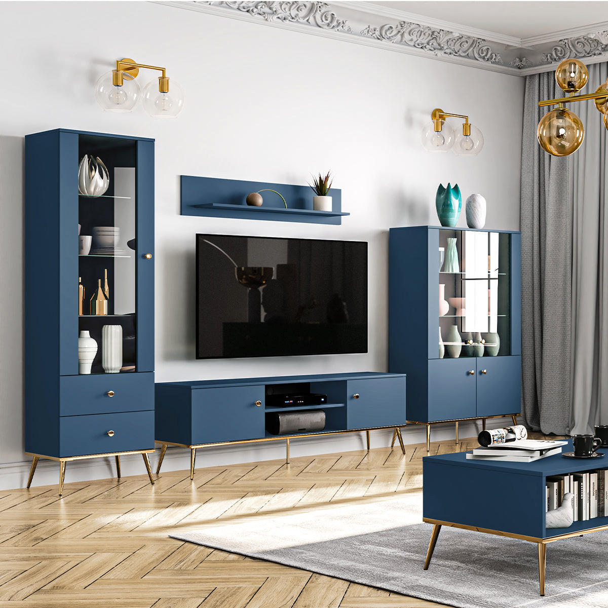 TV-MÖBEL Thalia Blau - Blau, Holzwerkstoff (160/53/40cm) - Petits-meubles