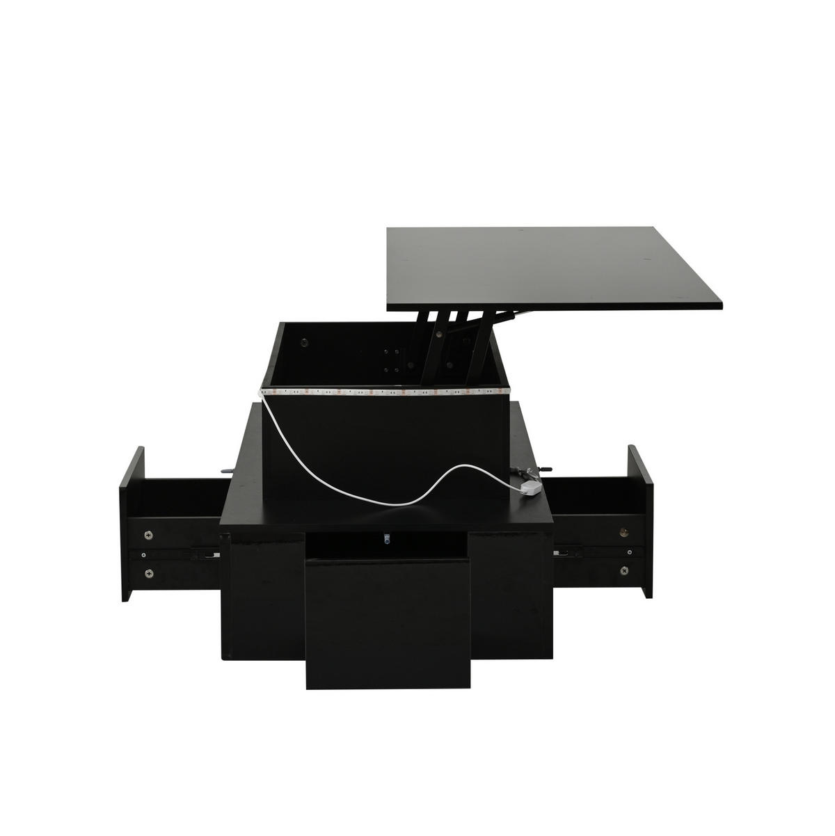 COUCHTISCH 100/50/40 cm mit Liftfunktion, LED, 4 Schubladen und verstecktem Stauraum, Schwarz - Eichefarben, Holzwerkstoff (100/50/40cm) - Modfu