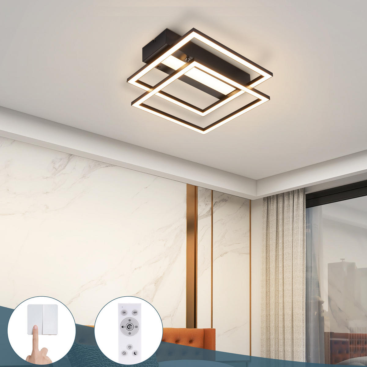 LED-DECKENLEUCHTE Haldrin 37/37/7.5 cm - Schwarz, Metall (37/37/7.5cm) - ZMH