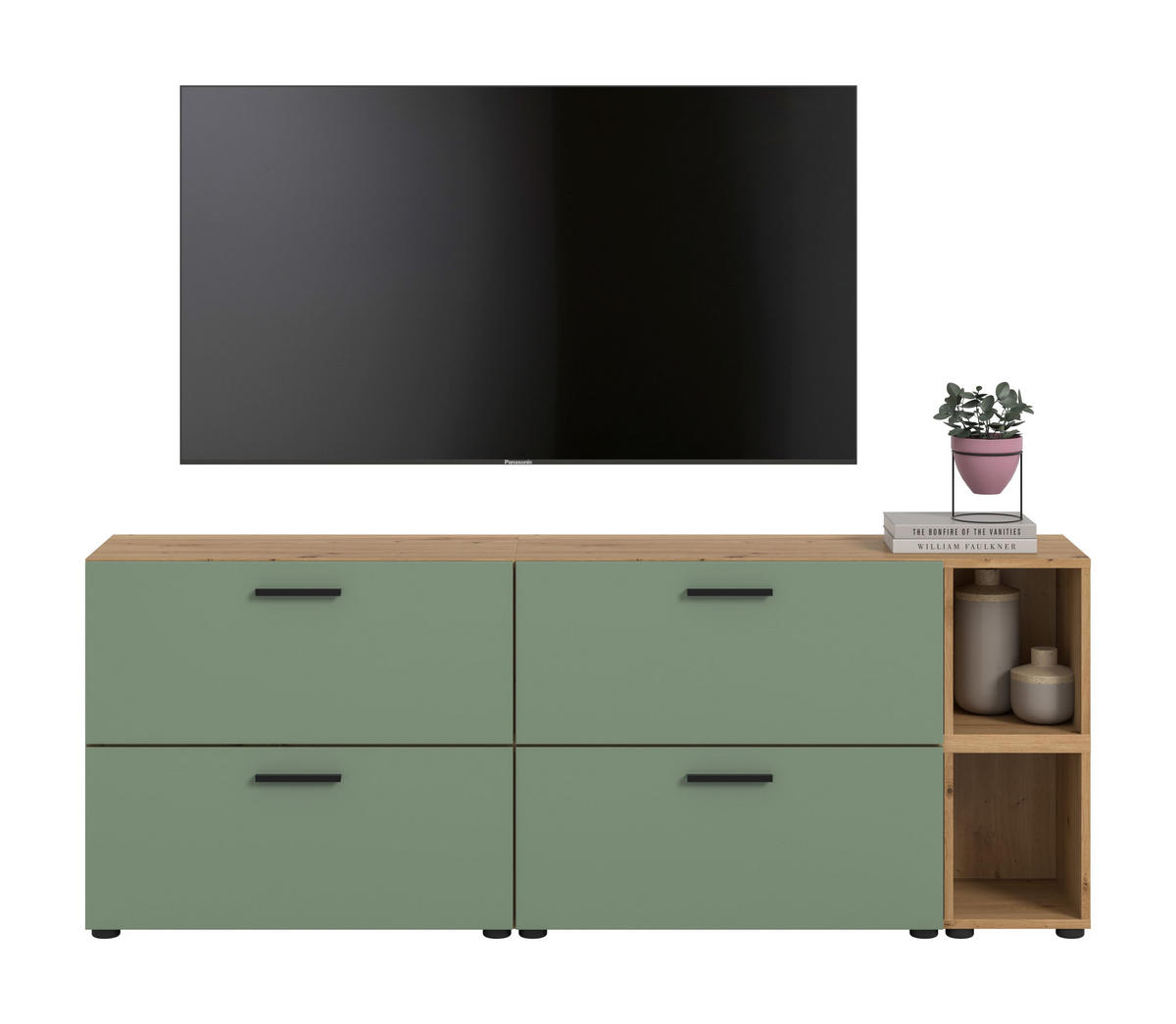 WOHNWAND The One Smoke Green 176/34/67 cm - Braun, Holzwerkstoff (176/67/34cm) - Xonox