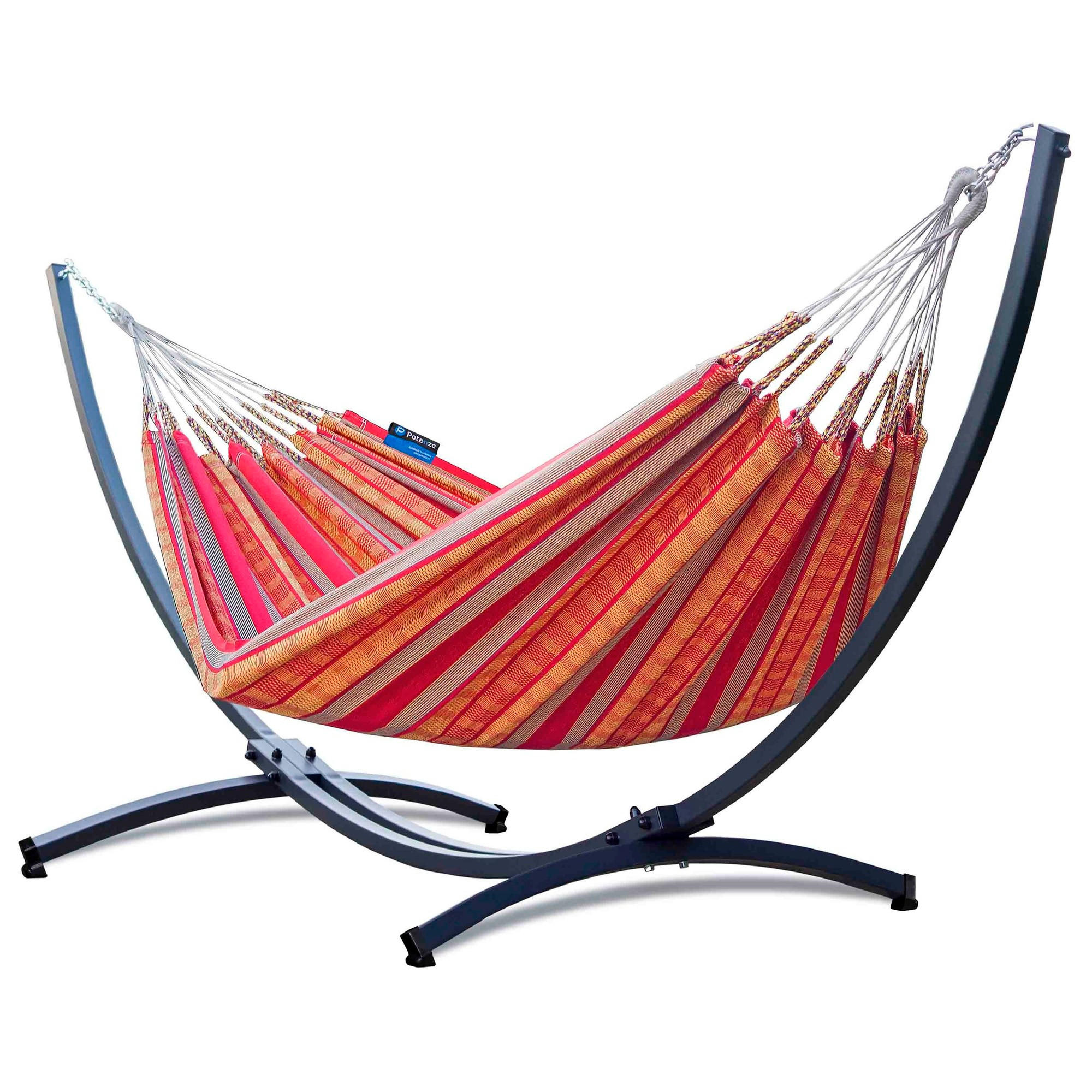 HÄNGEMATTE mit Gestell, 2 Personen, XL, 160 kg, Metall, Pereira Orange, einfache Montage - Orange, Metall (370/130/120cm) - Potenza