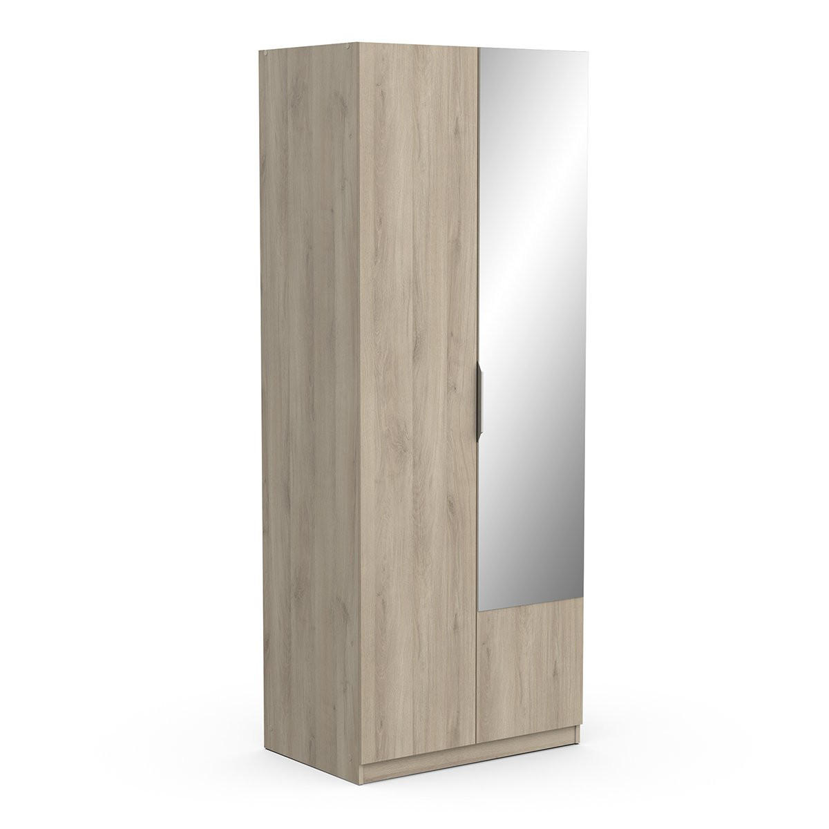 KLEIDERSCHRANK, 2 Türen mit Spiegel - GHOST - Eiche - 79,4 x 51,1 x 203 cm - Beige, Holz (51.1/203/79.4cm) - Demeyere