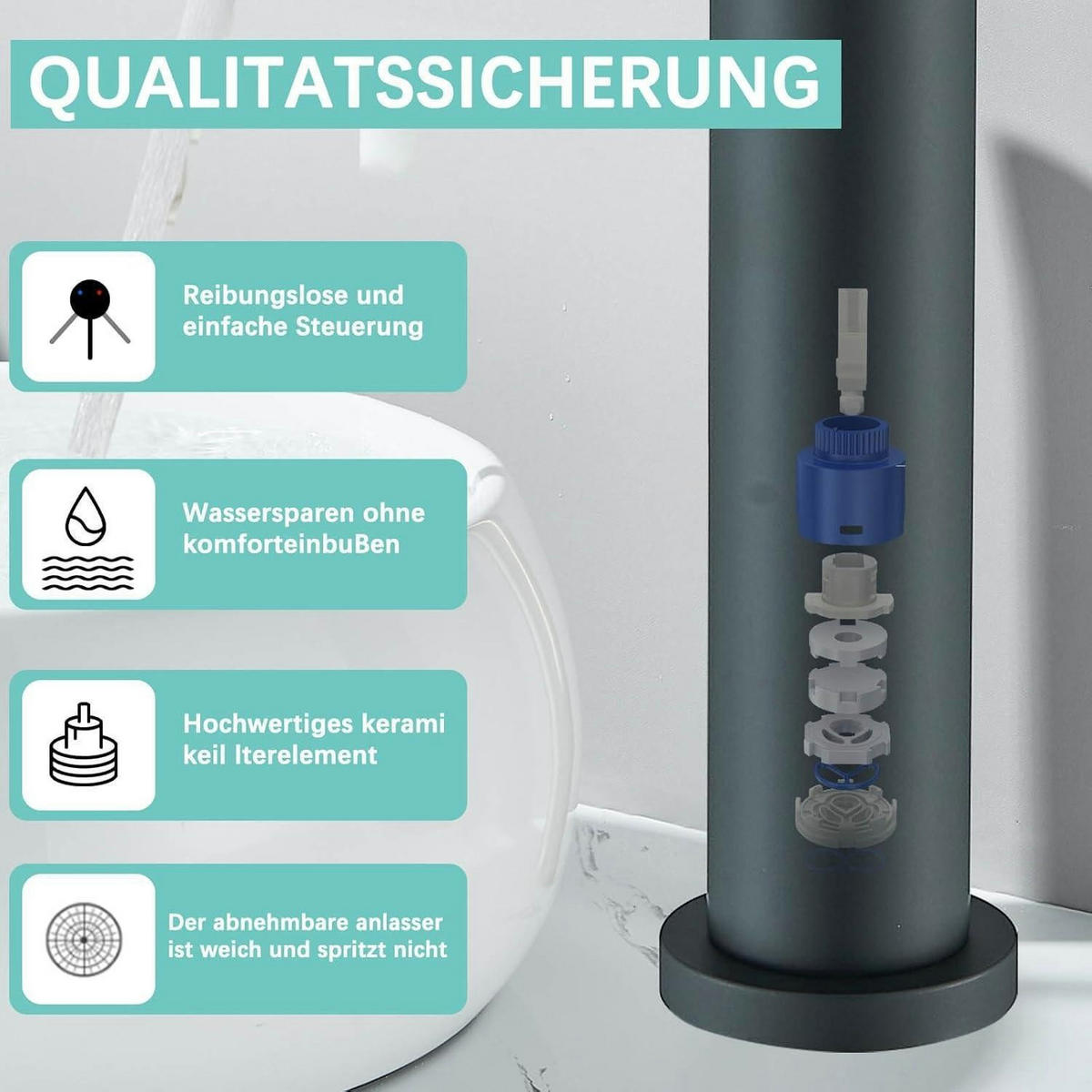 WASCHTISCHARMATUR Hoch Schwarz - Schwarz, Metall (30.7/9.6/15cm)