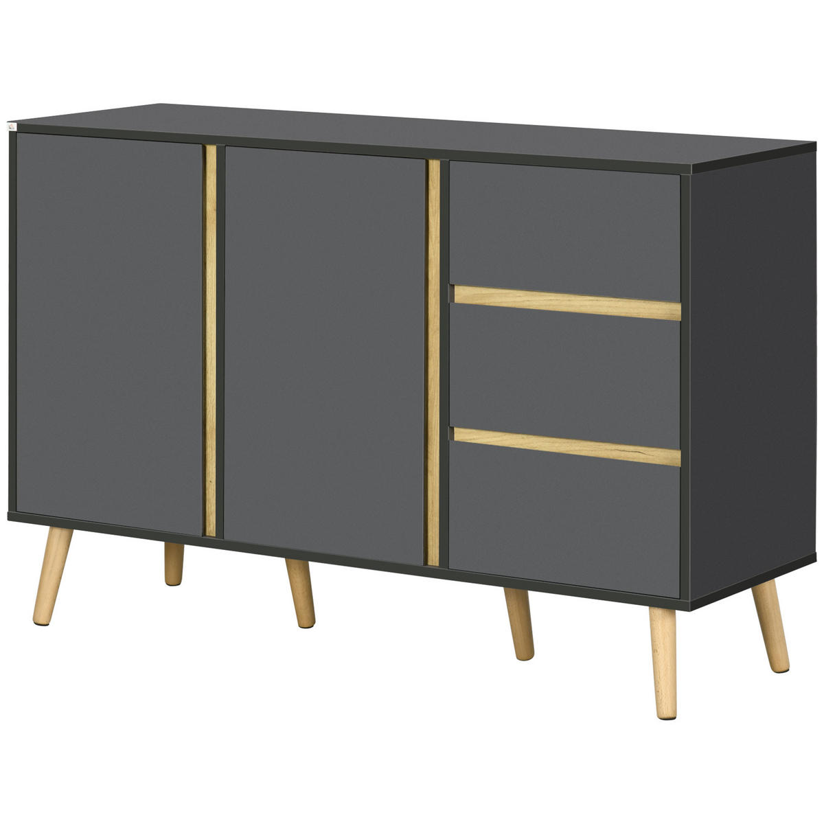 SIDEBOARD Anthrazit und Naturfarben, 2 Türen, 3 Schubladen, 120/40/80 cm - Dunkelgrau, Holz (120/80/40cm) - PANGIVO