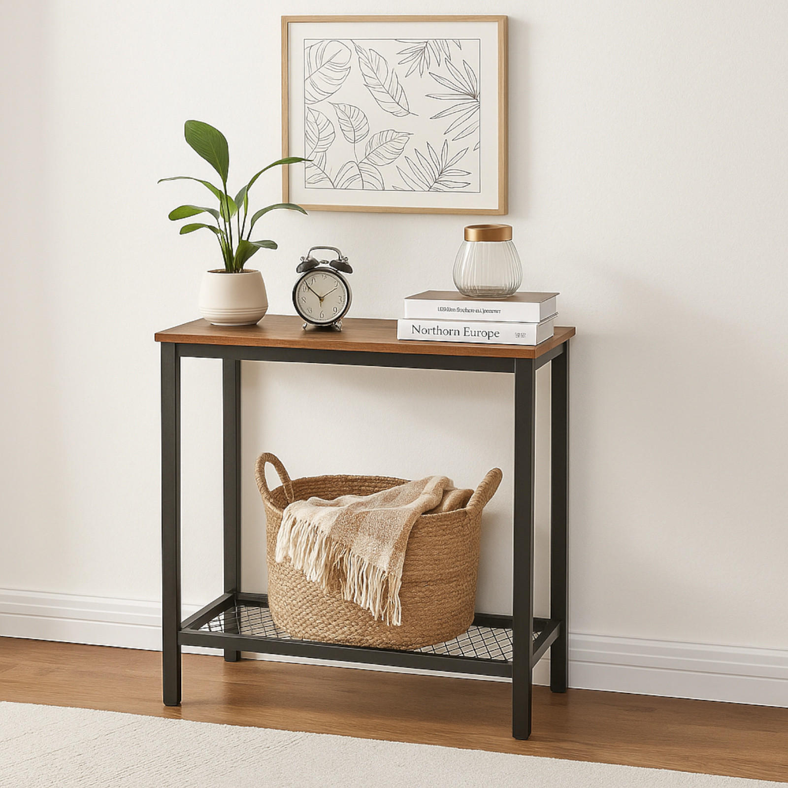 KONSOLENTISCH Metall Dunkelbraun mit Ablage 60×30×60 cm - Dunkelbraun, Holzwerkstoff/Metall (30/60/60cm) - Begryf