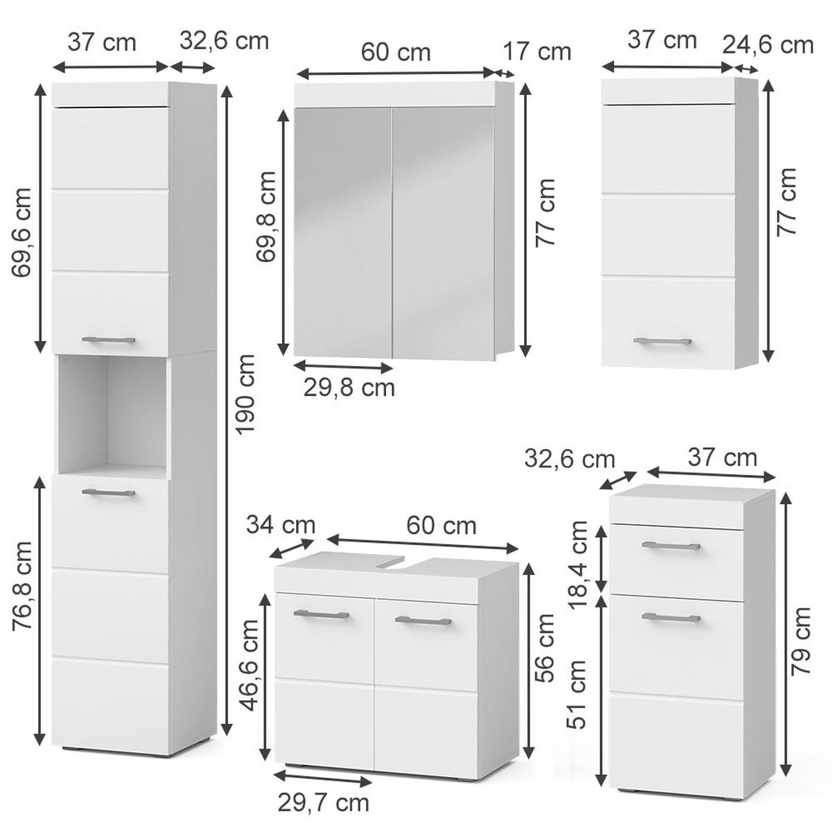 SADA NÁBYTKU DO KOUPELNY Luna Bílá - bílá, kompozitní dřevo (60/56/34cm) - Vicco