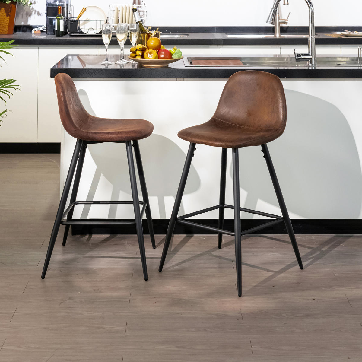BARHOCKER-SET 2 Stück - Schwarz/Braun, Textil/Metall (47.5/91.5/50cm) - Urban Meuble
