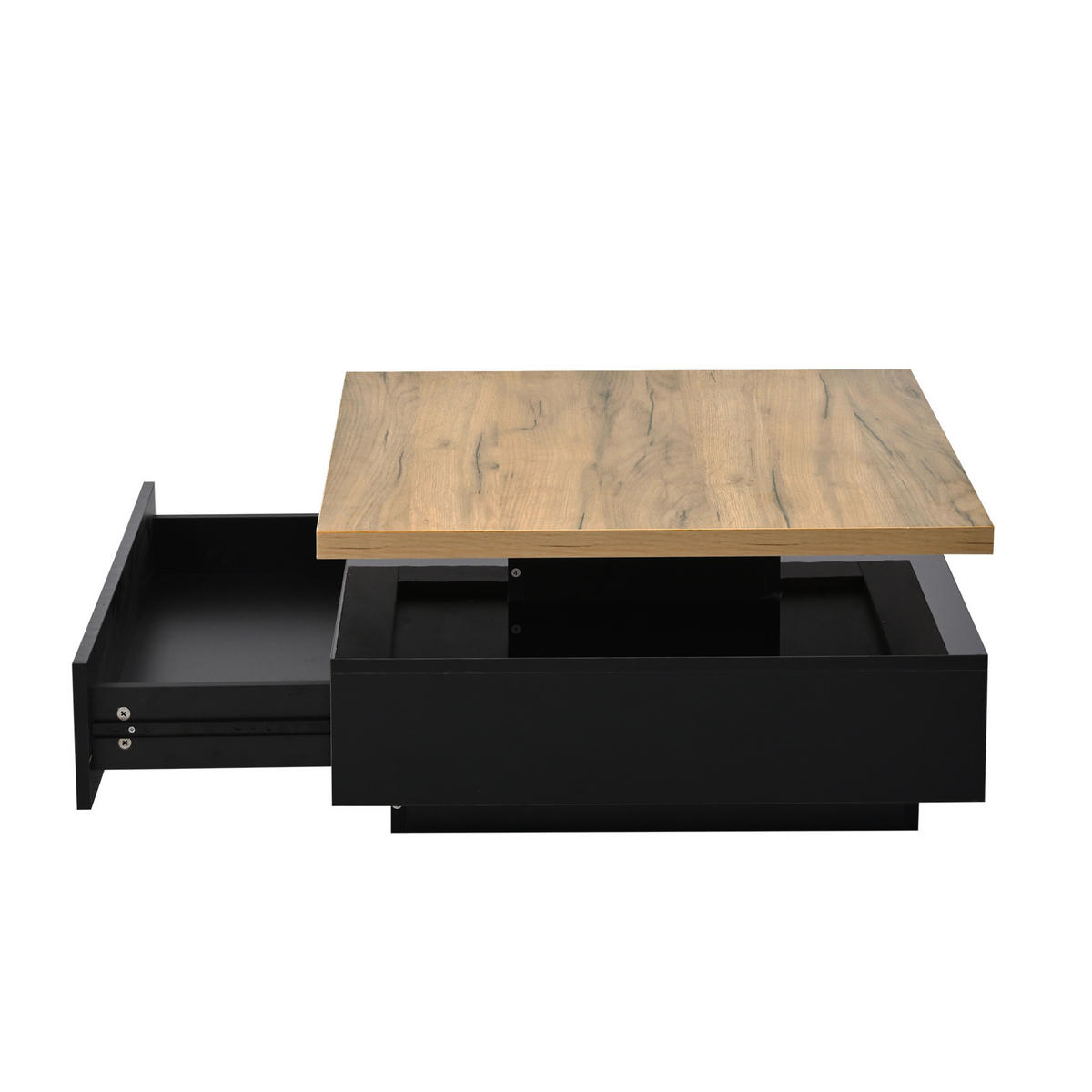 COUCHTISCH 70/70/36 cm mit 360° drehbarer Tischplatte und versteckter Schublade, Walnuss/Schwarz - Schwarz, Holzwerkstoff (70/70/36cm) - Redom