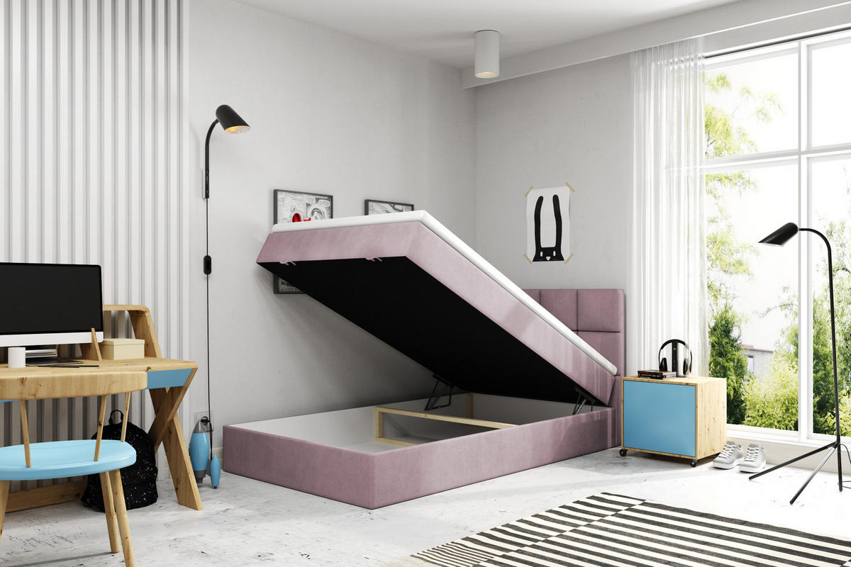 BOXBETT OLAF 120 x 200 Rosa - Rosa, Textil/Metall (120/200cm) - VLR BEDS
