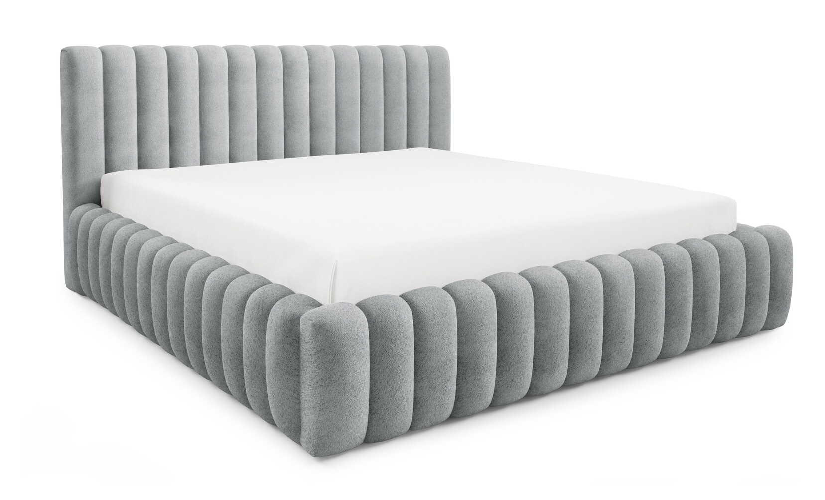 DOPPELBETT Bouclé 200x200 Livia mit Mettalllattenrost, Bettkasten, Hellgrau - Hellgrau, Holz/Textil (200/200cm) - Emporius