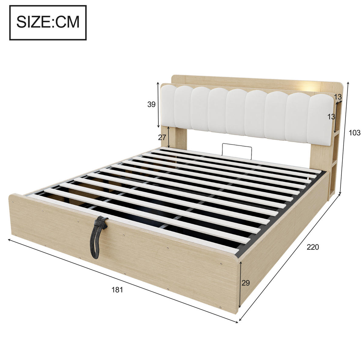 BETT 180/200 cm in Naturfarben & Beige mit Bettkasten, USB, Nachtlicht und Ablage Samt - Weiß/Naturfarben, Holzwerkstoff/Textil (180/200cm) - STILVORA