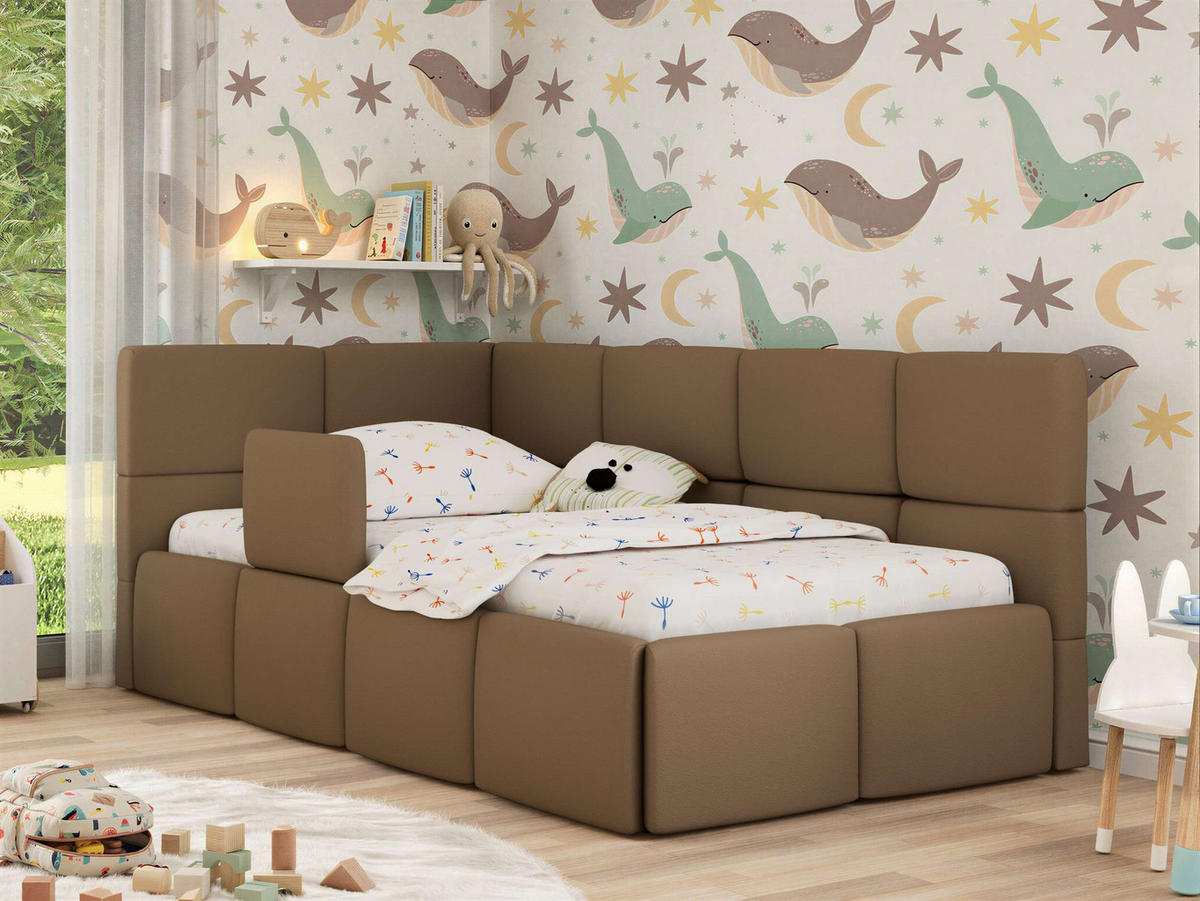 DĚTSKÁ POSTEL ARVO ALTA 90/200 - Hnědá Ekokůže - Vlevo - hnědá, textil (90/200cm) - MKS