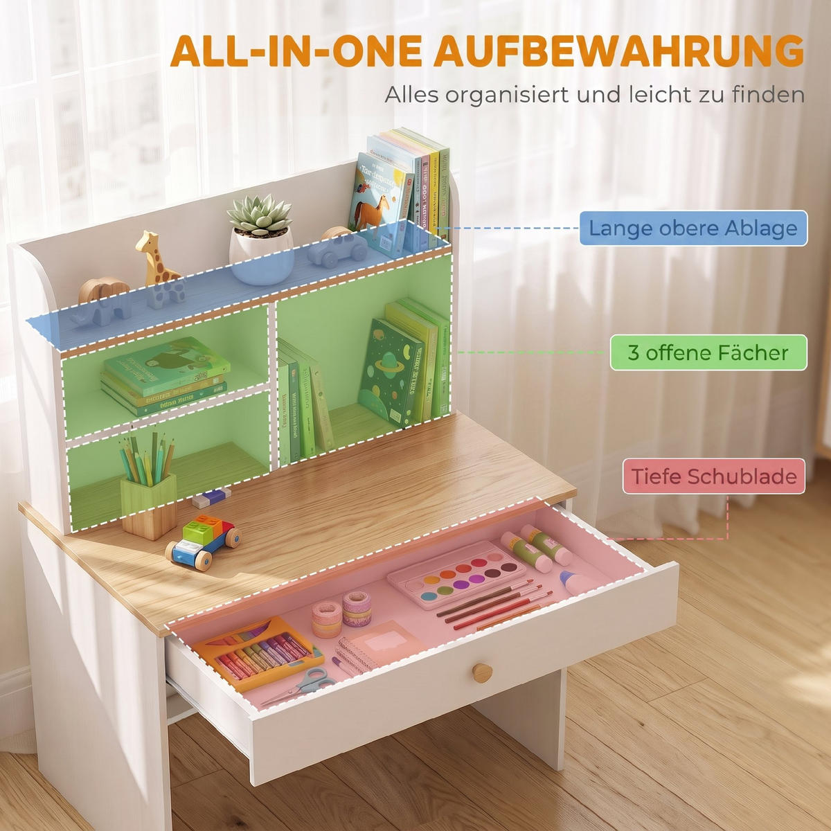 KINDERSCHREIBTISCH Spanplatte MDF Weiß - Weiß, Holzwerkstoff (50/100/80cm) - AIYAPLAY