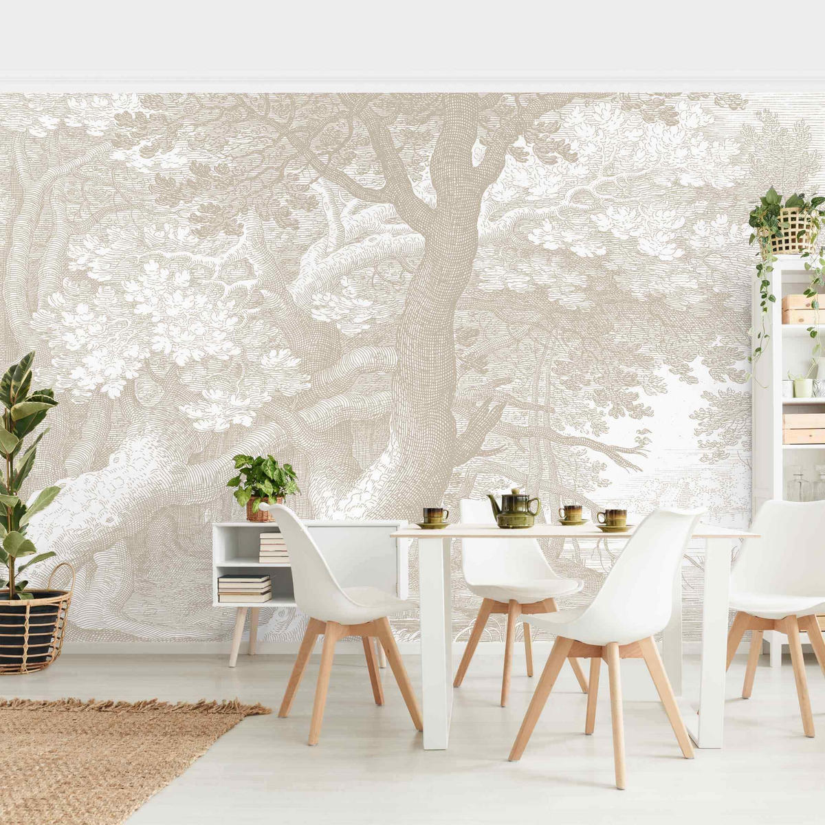 FOTOTAPETE Im Wald Kupferstich in Beige 288/190 cm - Eichefarben, Papier (288/190cm) - Bilderwelten