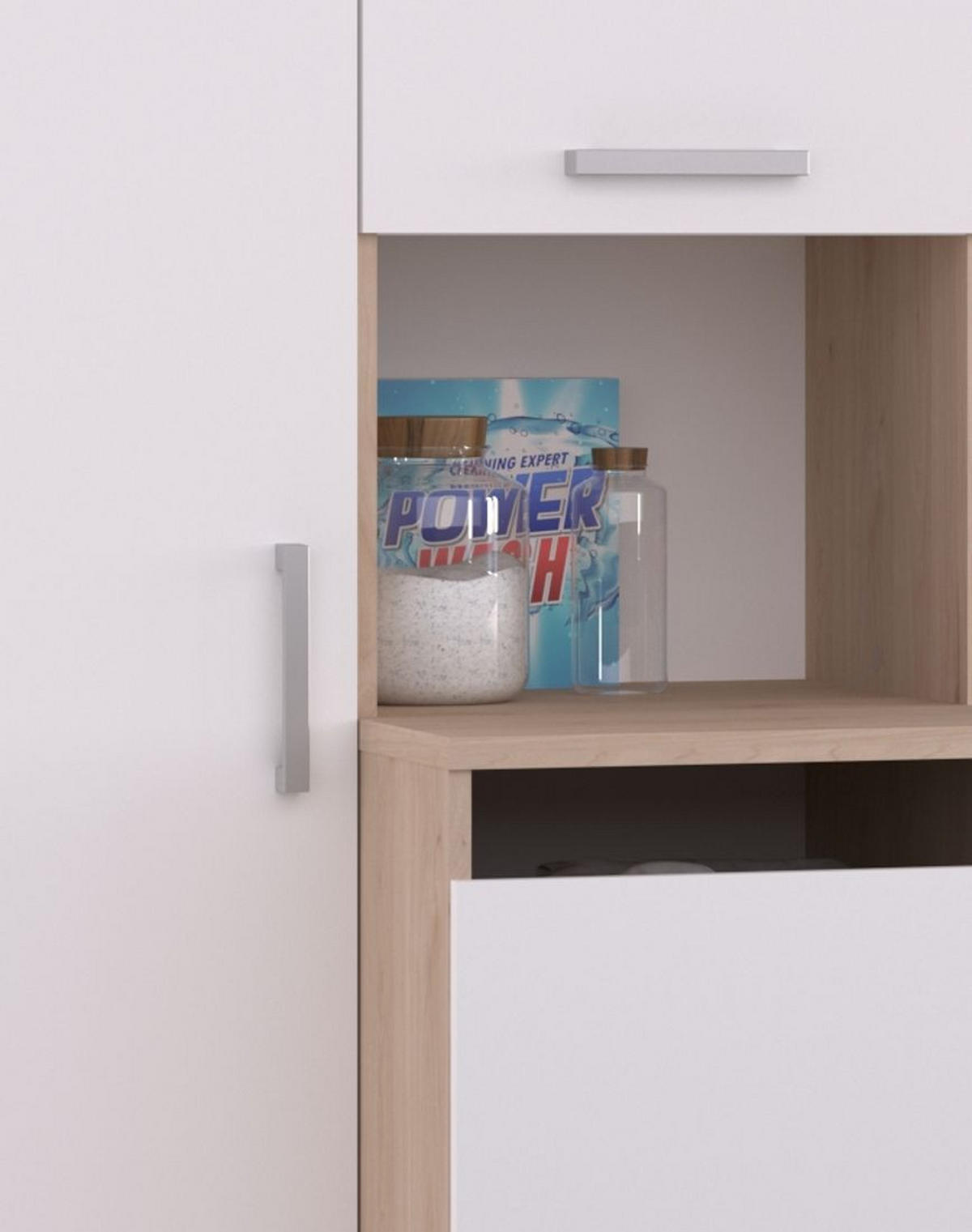 WASCHMASCINENSCHRANK weiß, Eiche Jackson, Umbauschrank Set 3-teilig 204 cm mit viel Stauraum - Eichefarben/Silberfarben, Holzwerkstoff/Kunststoff (204/184/67cm) - Parisot Meuble