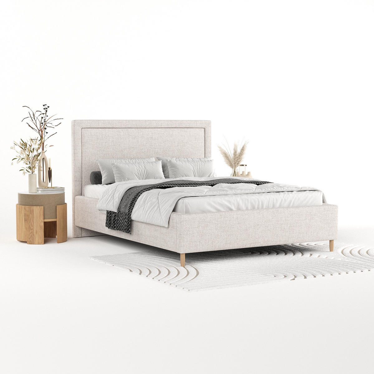 POLSTERBETT Vega 140/200 cm Hellbeige im Neve Stoff - Sandfarben/Naturfarben, Holz/Holzwerkstoff (140/200cm) - AltaBeds