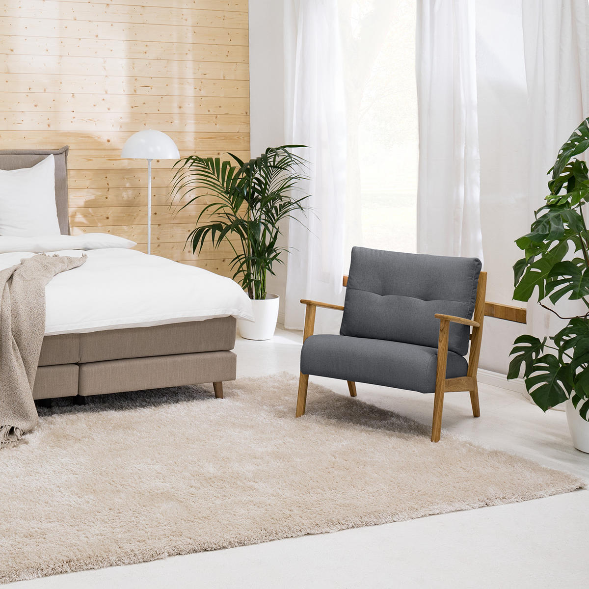 SESSEL - Eichefarben/Grau, Eichenholz/Textil (83/80/75cm) - home24