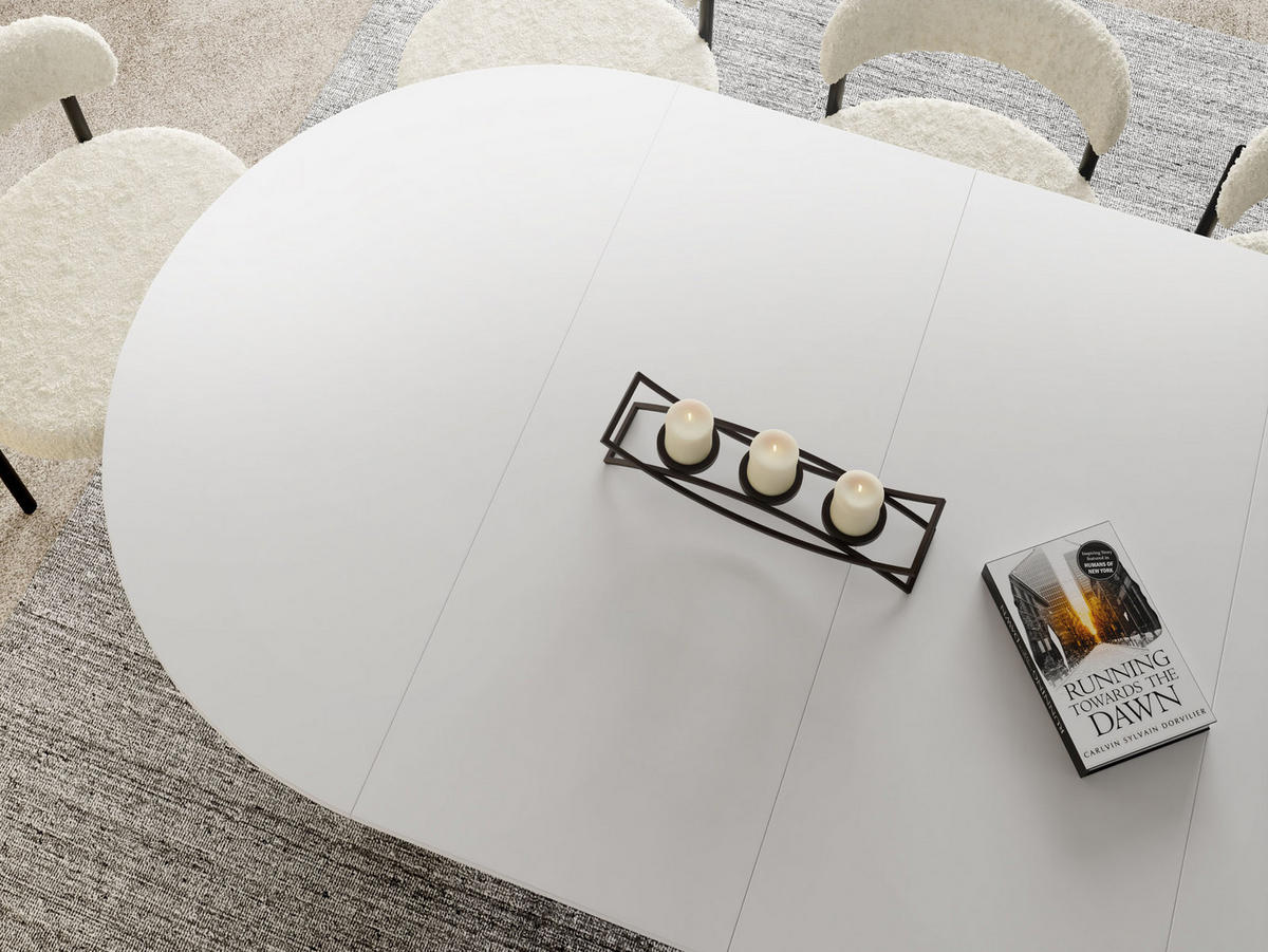 ESSTISCH Naro rund ausziehbar mit Weißem Lamellen-Metallgestell, Weiß 120-200/120/76 cm - Weiß, Holzwerkstoff/Metall (120/120/76cm) - WFL GROUP